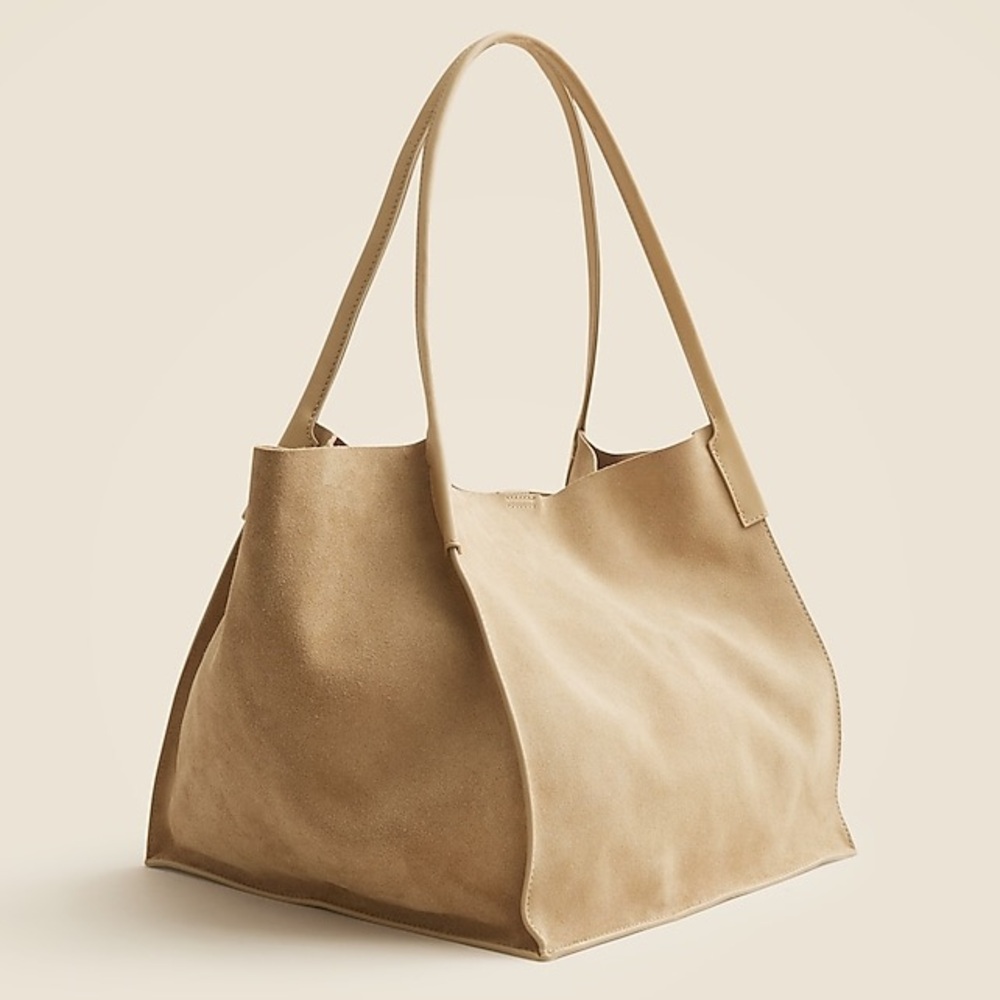 J.Crew Unstructured Large Berkeley Luxe Tote Carryall Bag in Light Khaki Suede 👜 - Picture 3 of 9
